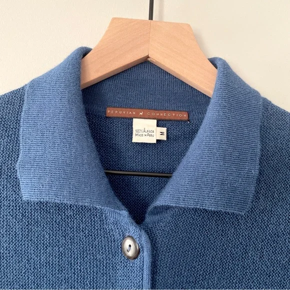Peruvian Connection Alpaca Polo Collar Cardigan Sweater Blue Medium - Picture 4 of 7